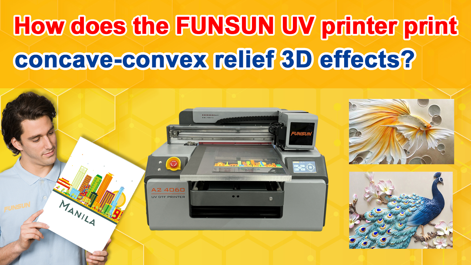 How does the FUNSUN UV printer print concave-convex relief 3D effects?